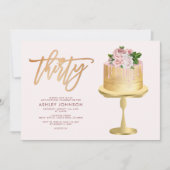 Blush Pink & Gold Cake Confetti30th Birthday Party Kaart (Voorkant)