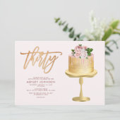 Blush Pink & Gold Cake Confetti30th Birthday Party Kaart (Staand voorkant)