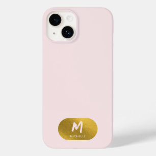 Blush Pink Gold Chic Monogram Initiaal Case-Mate iPhone 14 Hoesje