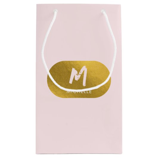 Blush Pink Gold Chic Monogram Initiaal Klein Cadeauzakje (Achterkant)