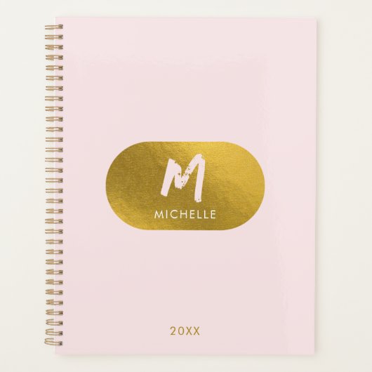 Blush Pink Gold Chic Monogram Initiaal Planner (Voorkant)