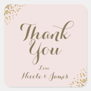 Blush Pink Gold Confetti Corners Bedankt voor je p Vierkante Sticker