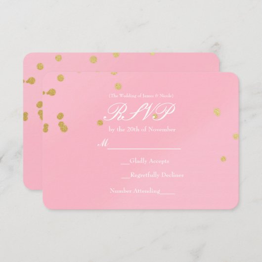 Blush Pink & Gold Confetti RSVP-kaartuitnodiging RSVP Kaartje (Voorkant / Achterkant)