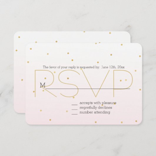 Blush Pink Gold Confetti Sparkle Ombre RSVP (Voorkant / Achterkant)