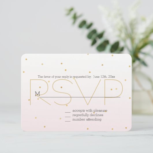 Blush Pink Gold Confetti Sparkle Ombre RSVP (Staand voorkant)
