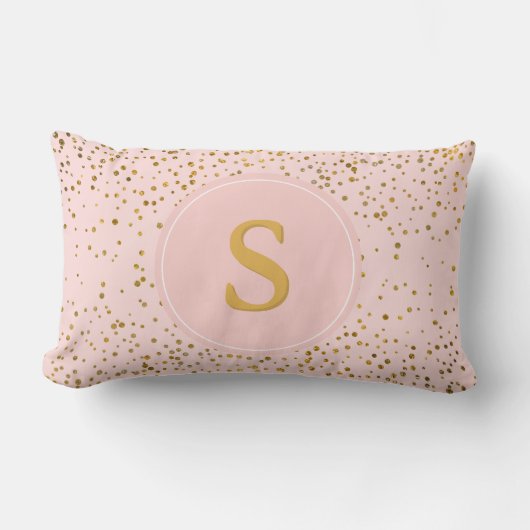 Blush Pink Gold Confetti Stippen | Monogram Initia Kussen (Voorkant)