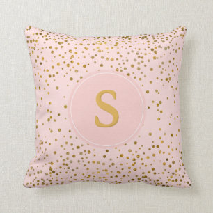 Blush Pink Gold Confetti Stippen   Monogram Initia Kussen