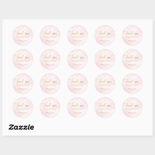 Blush Pink & Gold Confetti Sweet 16 Thank You Ronde Sticker (Vel)