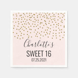 Blush Pink Gold Confetti Sweet 16 Verjaardag Servet