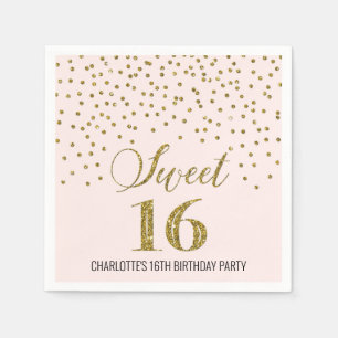 Blush Pink Gold Confetti Sweet 16 zaterdag Servet