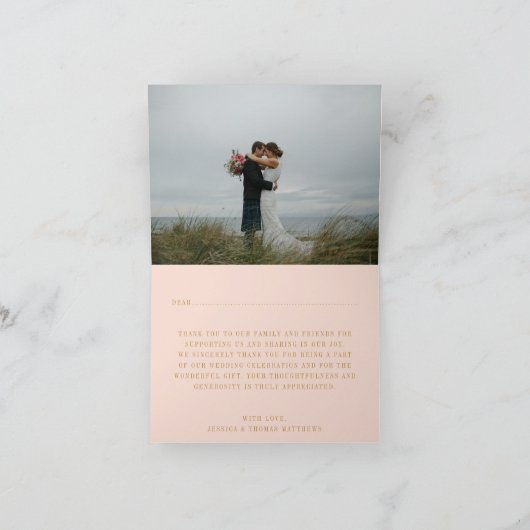 Blush Pink & Gold Confetti Weddenschap Hartelijk d Bedankkaart (Binnen)
