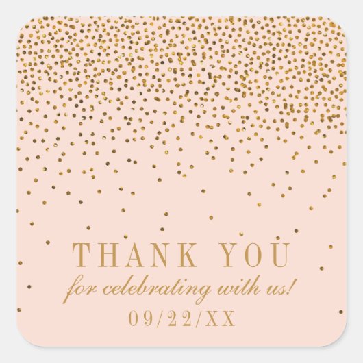 Blush Pink & Gold Confetti Weddenschap Hartelijk d Vierkante Sticker (Voorkant)