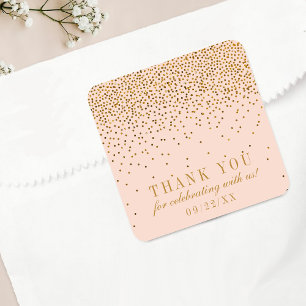 Blush Pink & Gold Confetti Weddenschap Hartelijk d Vierkante Sticker