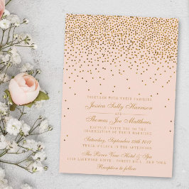 Blush Pink & Gold Confetti Wedding Kaart