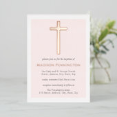Blush Pink & Gold Cross Baptiser Foil Invitation (Debout devant)