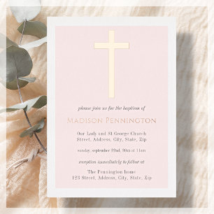 Blush Pink & Gold Cross Doop Folie Invitation Uitnodiging