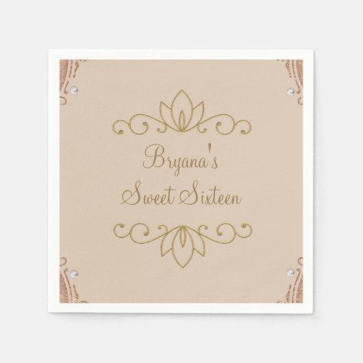 Blush Pink & Gold Elegant Chic Custom Party Servet (Voorkant)