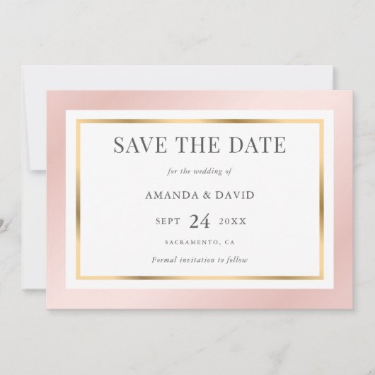 Blush Pink Gold Elegant Modern Wedding Save The Date (Voorkant)