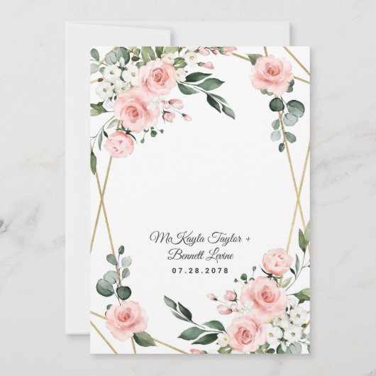 Blush Pink Gold en White Floral Greenery Wedding Kaart (Achterkant)