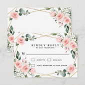 Blush Pink Gold en White Floral Greenery Wedding RSVP Kaartje (Voorkant / Achterkant)
