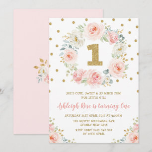 Blush Pink Gold Floral 1e verjaardag Wild One Part Kaart