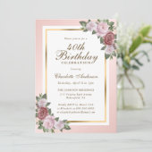 Blush Pink Gold Floral 40e anniversaire Invitation (Debout devant)