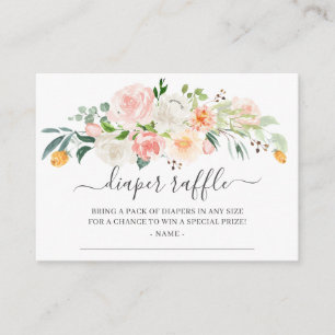 Blush Pink Gold Floral Baby shower Diaper Raffle Informatiekaartje