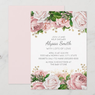 Blush Pink Gold Floral Baby shower Kaart