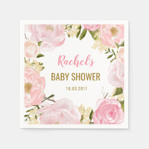 Blush Pink Gold Floral Baby shower Papieren servet