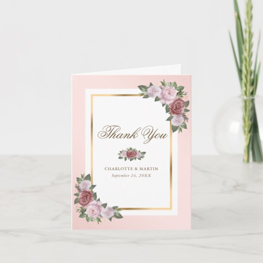 Blush Pink Gold Floral bedankje Bedankkaart (Voorkant)