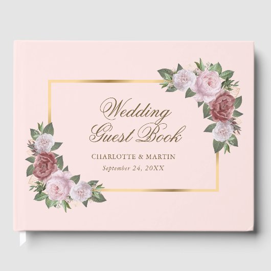 Blush Pink Gold Floral bruiloft gastenboek (Voorkant)