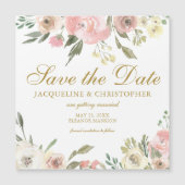 Blush Pink Gold Floral Enregistrer la date Carte m (Devant)
