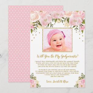 Blush Pink Gold Floral Godparent-conceptkaart Kaart