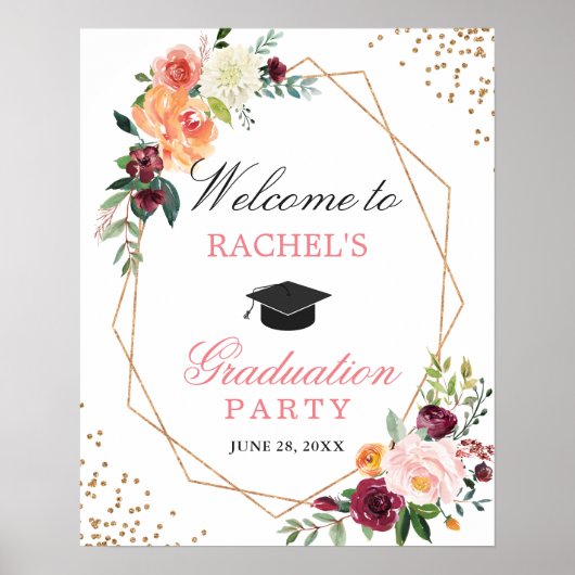Blush Pink Gold Floral Gradual Party Welkom Poster (Voorkant)