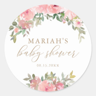 Blush Pink Gold Floral Greenery Baby shower Ronde Sticker