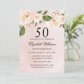 Blush Pink Gold Floral Invitation 50e anniversaire (Debout devant)