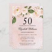 Blush Pink Gold Floral Invitation 50e anniversaire (Devant / Derrière)