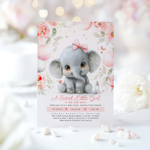 Blush Pink Gold Floral Olifant Baby shower Kaart