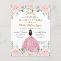 Blush Pink Gold Floral Princess Quinceañera