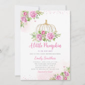 Blush Pink Gold Floral Pumpkin Girl Baby shower Kaart (Voorkant)