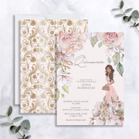 Blush Pink Gold Floral Quinceañera 15e verjaardag