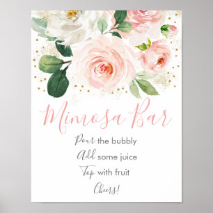 Blush Pink Gold Floral Vrijgezellenfeest Mimosa Ba Poster