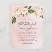 Blush Pink Gold Floral Wedding Kaart (Voorkant / Achterkant)