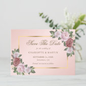 Blush Pink Gold Floral Wedding Save The Date Kaart (Staand voorkant)