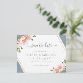 Blush Pink Gold Geometric Dusty Blue Save the Date Aankondigingskaart (Staand voorkant)