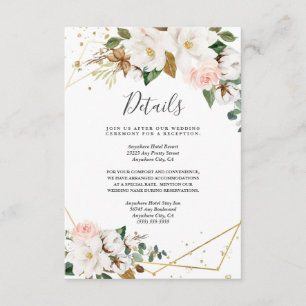 Blush Pink Gold Geometric en White Magnolia Flora Informatiekaartje