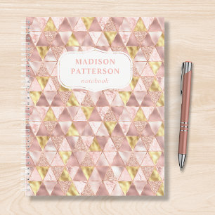 Blush Pink Gold Geometrische Shimmer Patroon Naam Notitieboek
