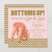 Blush Pink Gold Girls Sip en zie uitnodiging (Voorkant / Achterkant)