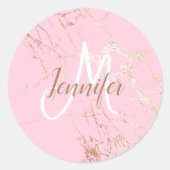 Blush Pink Gold girly Script Monogram Ronde Sticker (Voorkant)