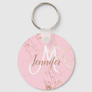 Blush Pink Gold girly Script Monogram Sleutelhanger